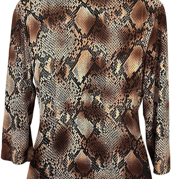 CHICO'S Brown Snakeskin Snake Reptile Print V-Neck Wrap Jersey Knit Top 1 / M - Picture 15 of 16